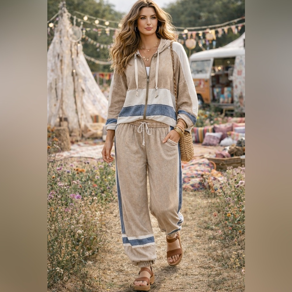🆕 SET POL Gauze DISTRESSED Set in Latte 
NWOT